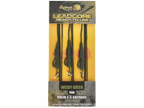Nadväzec Select Baits Ready-To-Use Leadcore 45lb 80cm x 3-sections Weedy Green