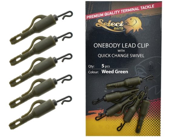 Rýchlospojky Select Baits ONEBody Lead Clip w/ Quick Change Swivel Weed Green 5ks
